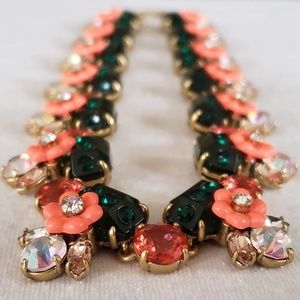 J. Crew emerald peach flower statement necklace